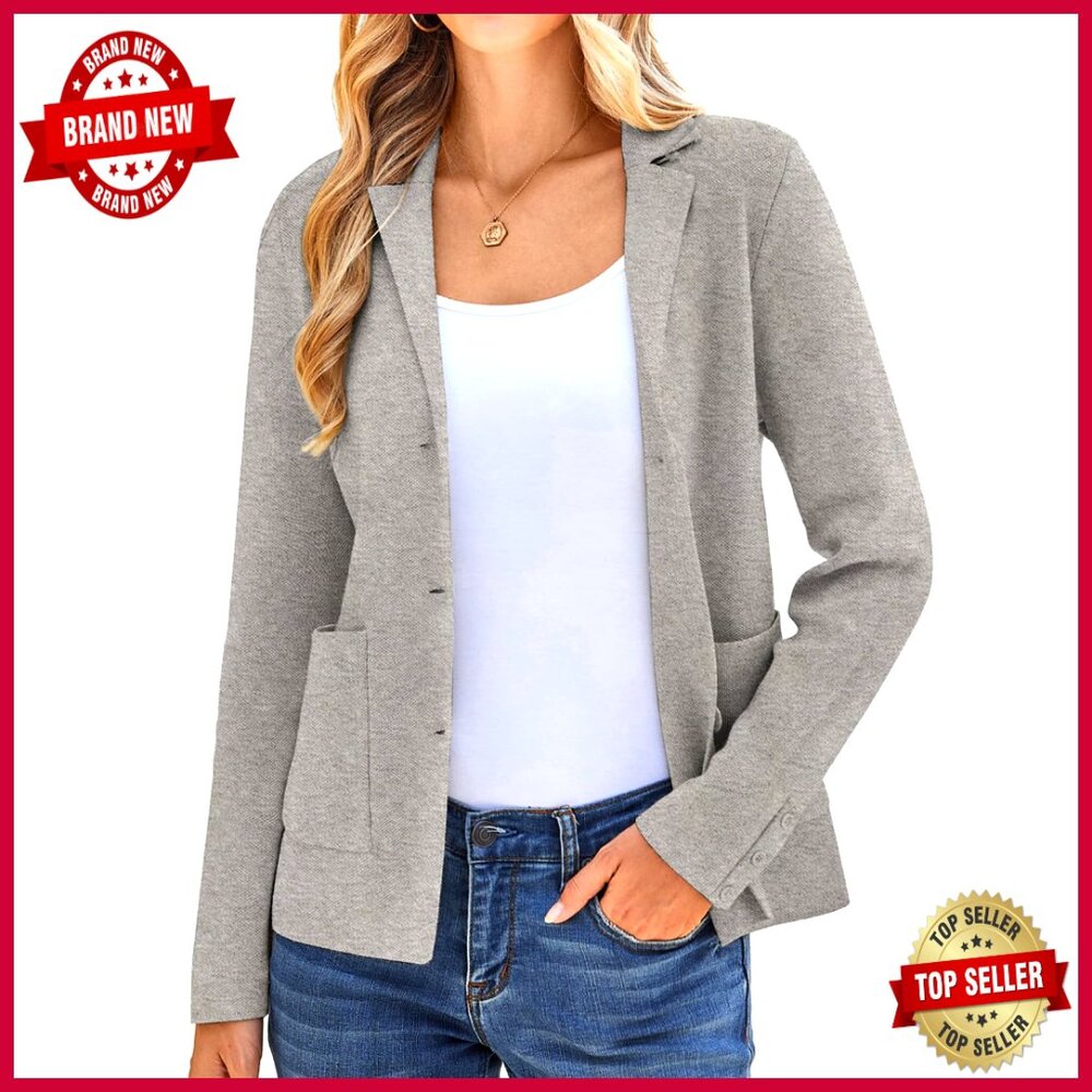 Long Sleeve Knitted Blazer Regular Fit Rayon Polyester Office Casual